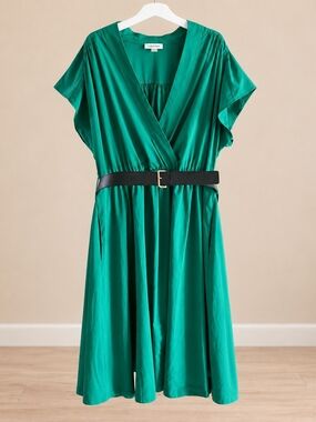 Calvin Klein Emerald Green Wrap Dress with Belt